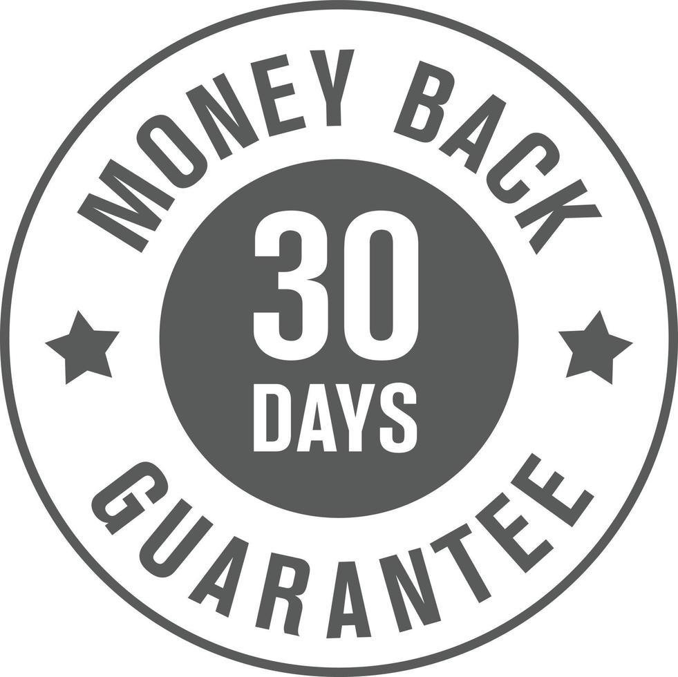 simple icono de garantía de devolución de dinero de 30 días, símbolo con estrella aislada en fondo blanco. diseño vectorial vector