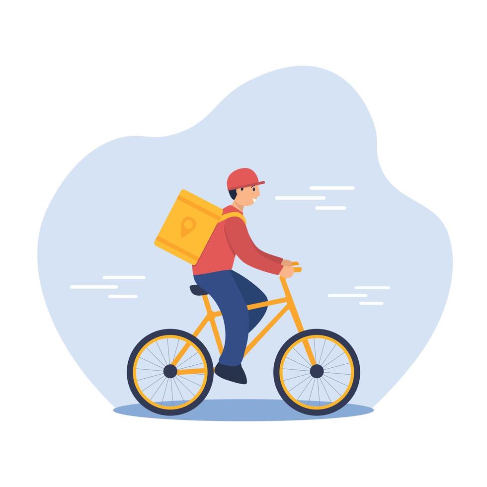 delivery man, person on bicycle, ride, groceries, pizza, food vector