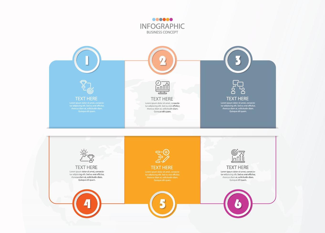 Square infographic with 6 steps, process or options. vector