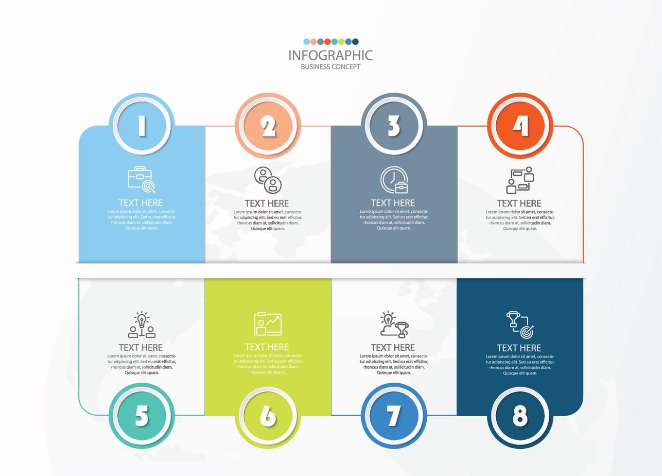 Square infographic with 8 steps, process or options. vector