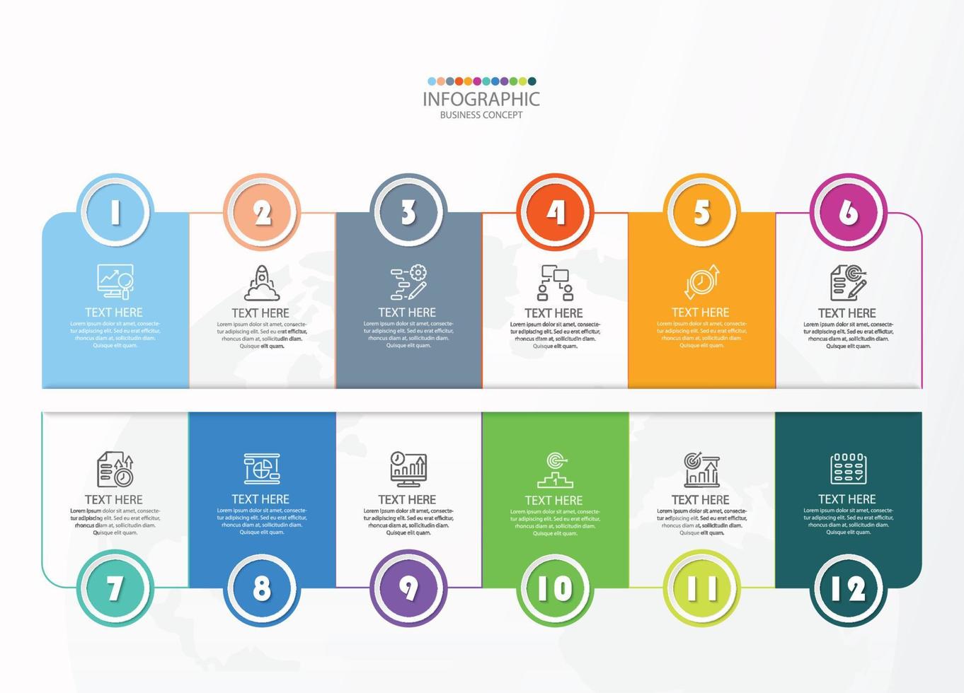 Square infographic with 12 steps, process or options. vector