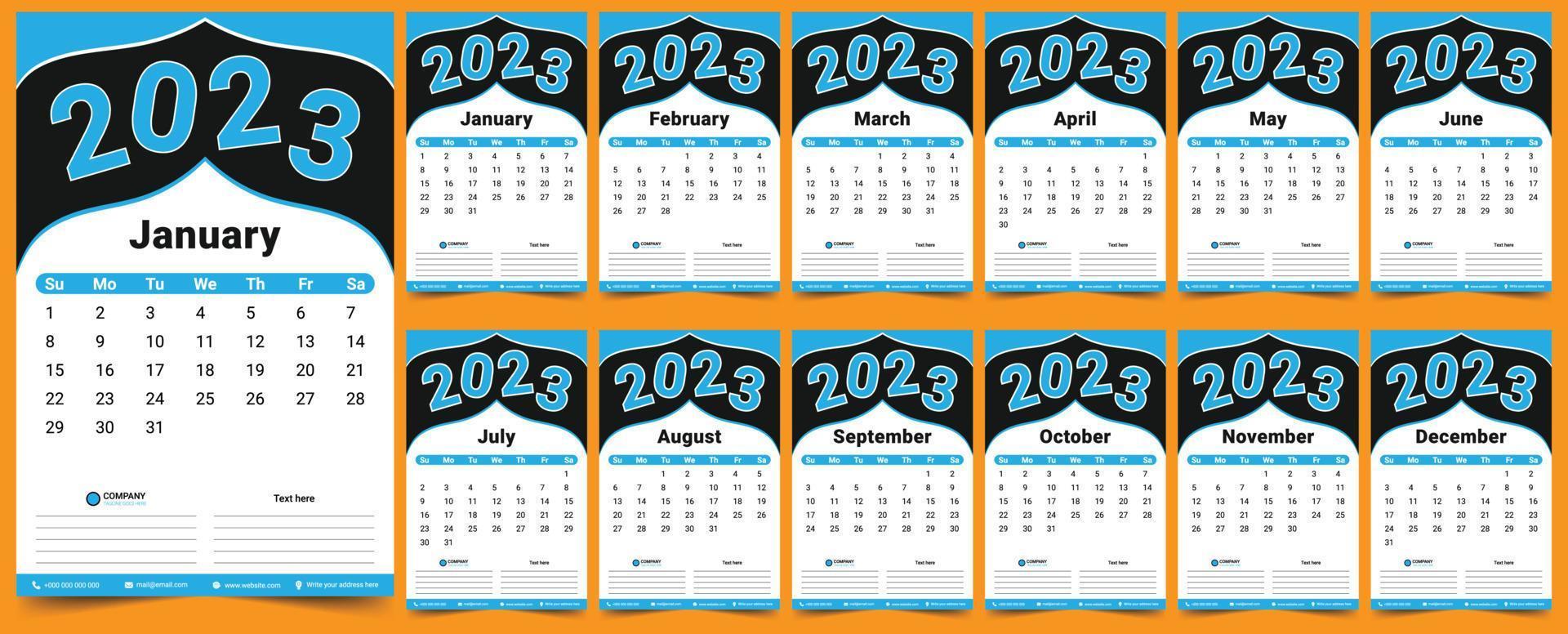 calendario para 2023, calendario 2023, calendario de póster 2023 vector