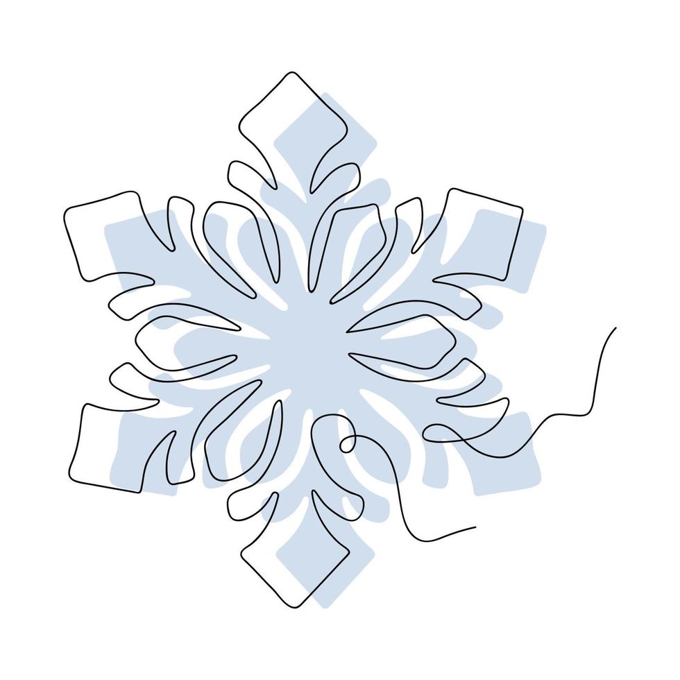 Continuous one Line drawing of Snowflake. Concept of Winter and Christmas holiday. Isolated Linear vector illustration of Snowflake.
