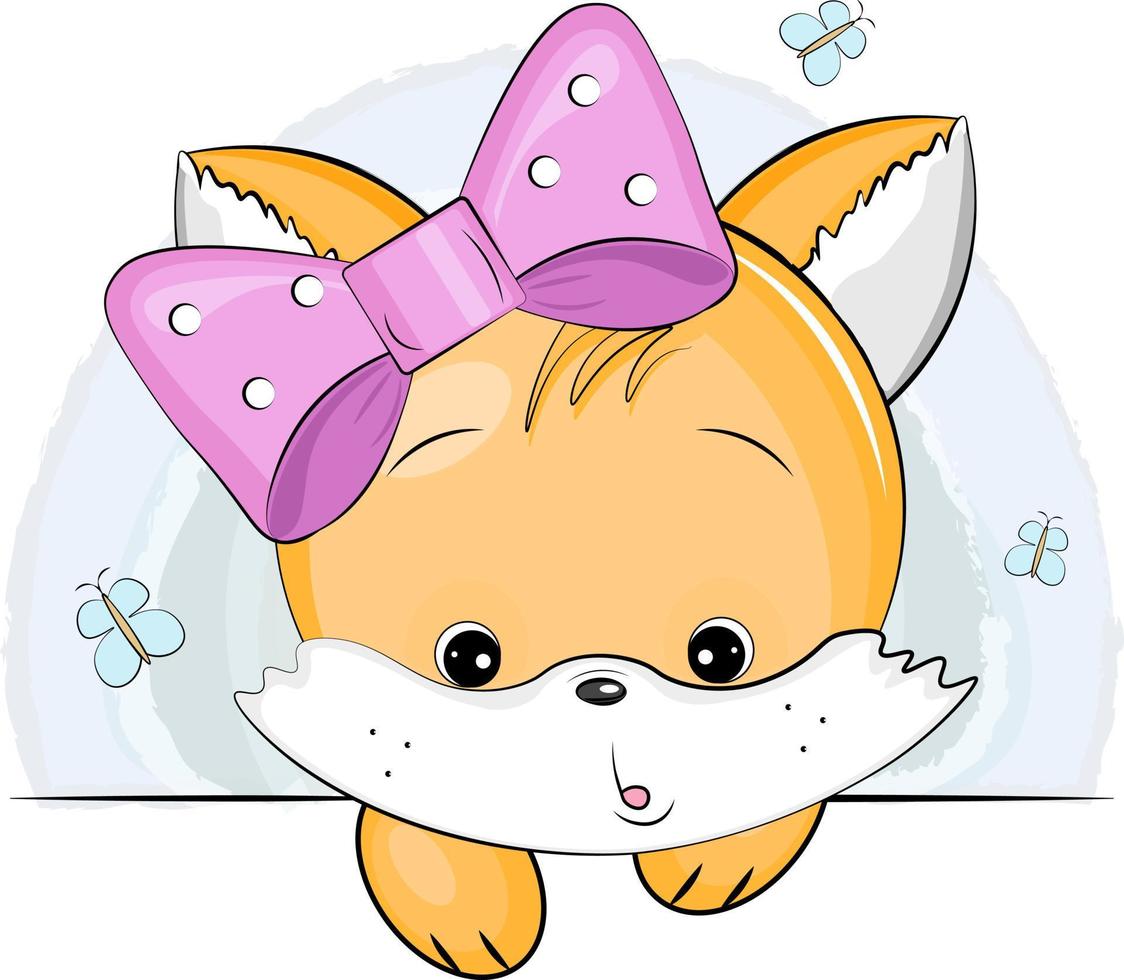 cute fox head with bow vector