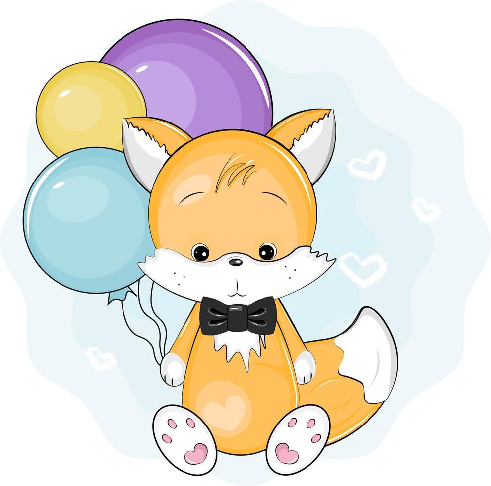 cute fox with a balloon vector