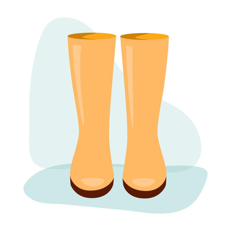 Autumn rain rubber boots. Isolated yellow pair of boots on a white background. Autumn, wet and cosy weather. Illustration for gardening, fall design, cards, scrapbooking, presentation or textile. vector