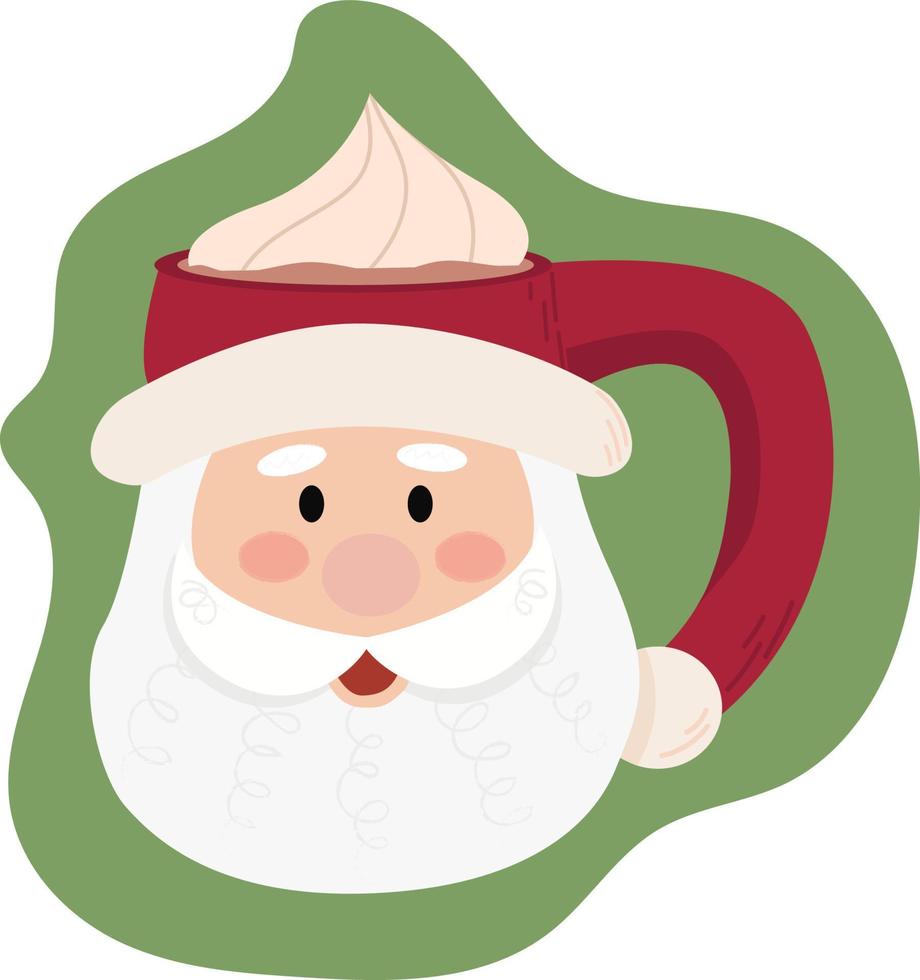 postal con bebida caliente de vacaciones de invierno. taza de santa claus. ilustración de la temporada de invierno. vector