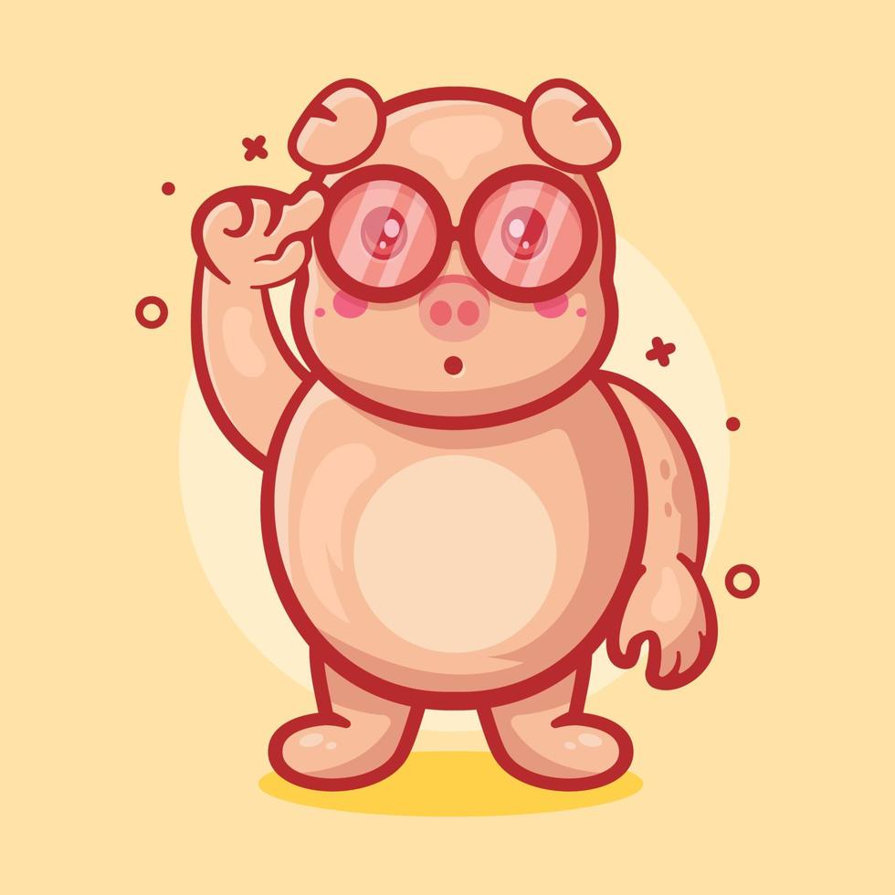 mascota de personaje animal de cerdo genio con expresión de pensamiento dibujos animados aislados en diseño de estilo plano vector