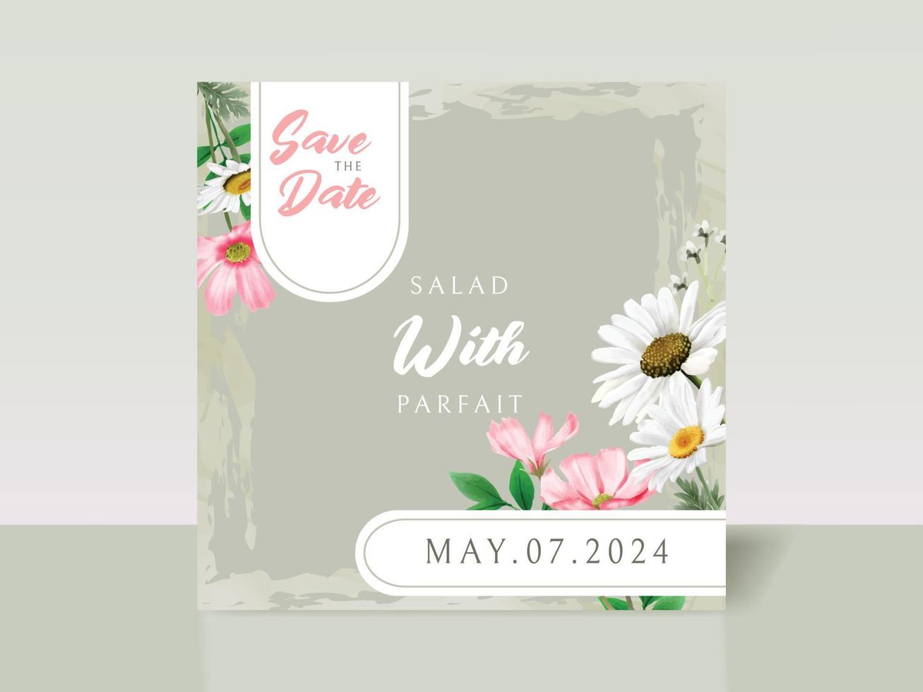 Elegant white and pink flowers wedding invitation card vector