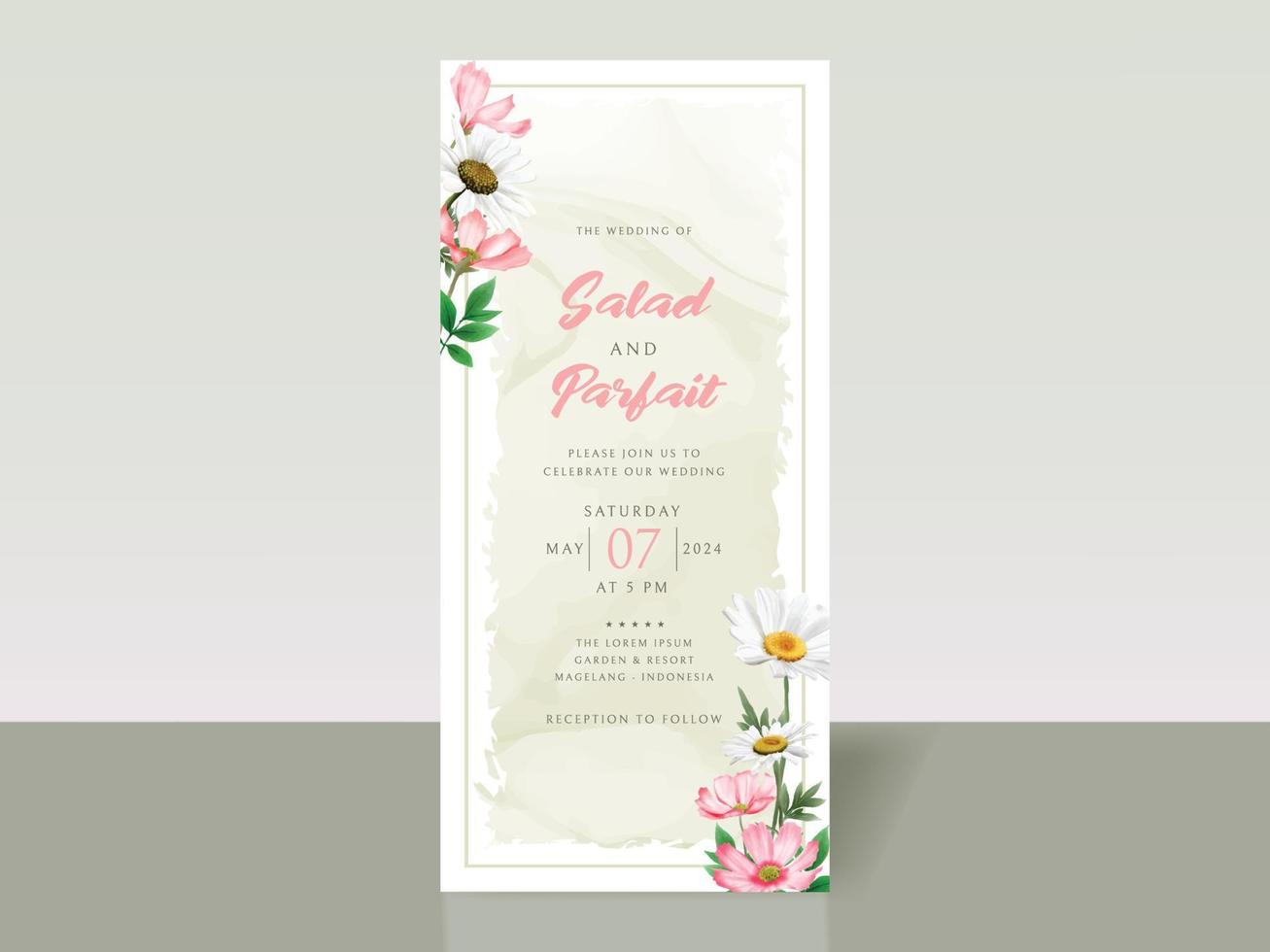 elegante tarjeta de invitación de boda con flores blancas y rosadas  12994685 Vector en Vecteezy