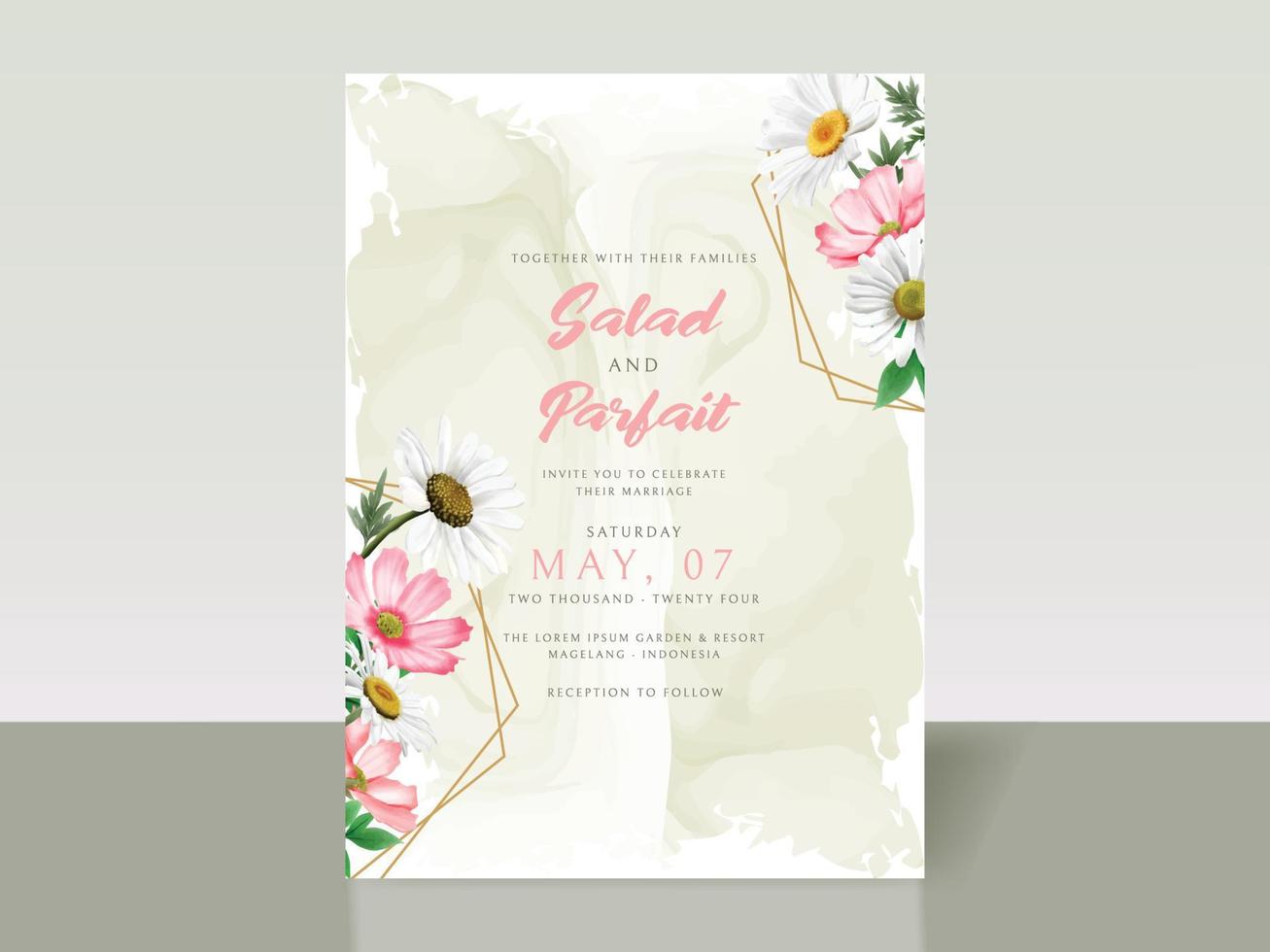 elegante tarjeta de invitación de boda con flores blancas y rosadas  12994687 Vector en Vecteezy