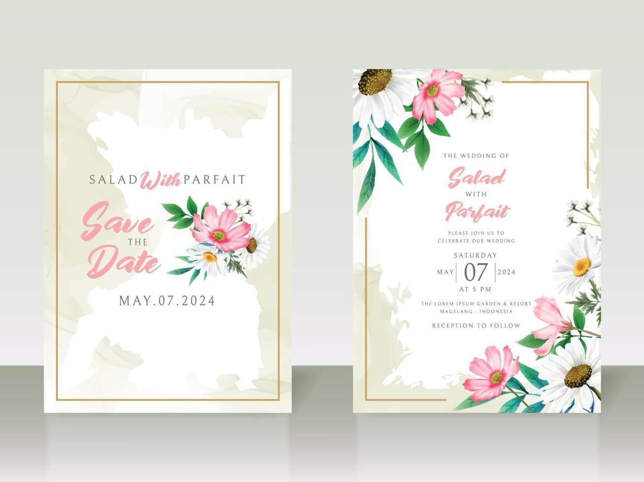 elegante tarjeta de invitación de boda con flores blancas y rosadas  12994688 Vector en Vecteezy