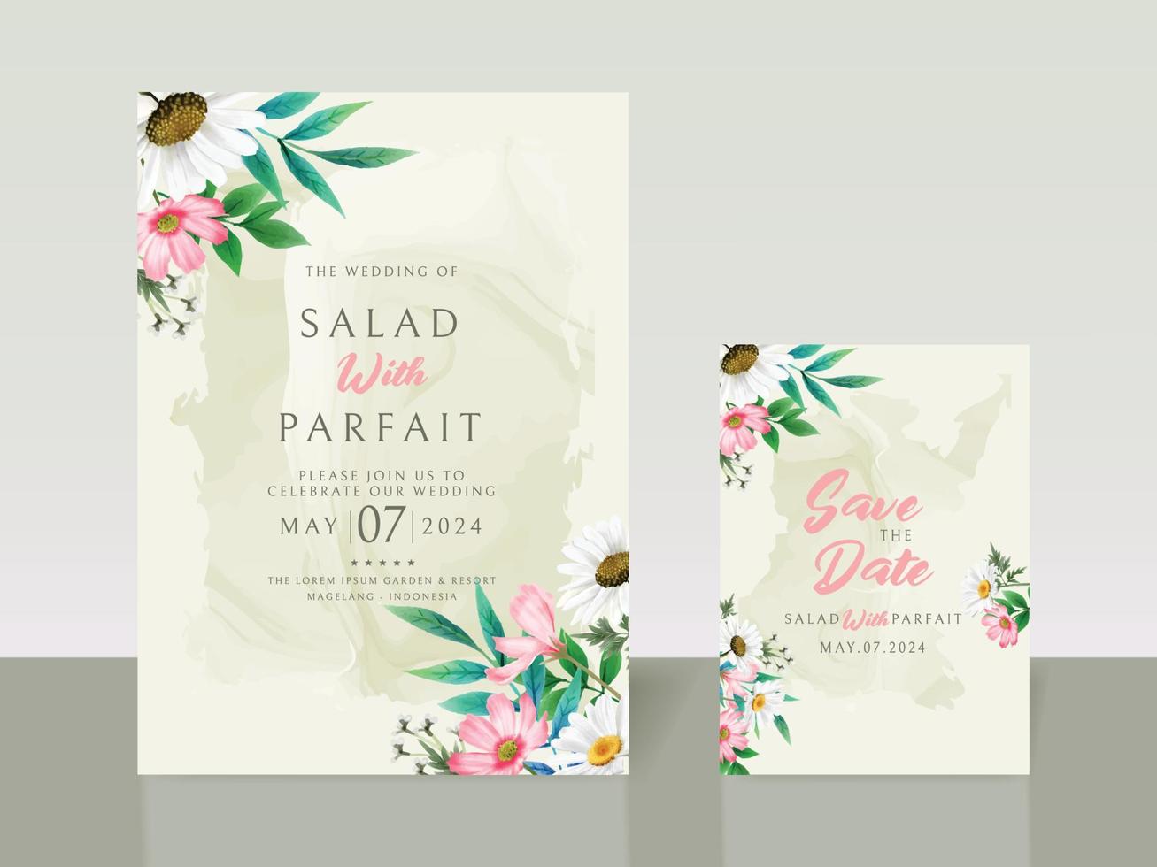 elegante tarjeta de invitación de boda con flores blancas y rosadas vector