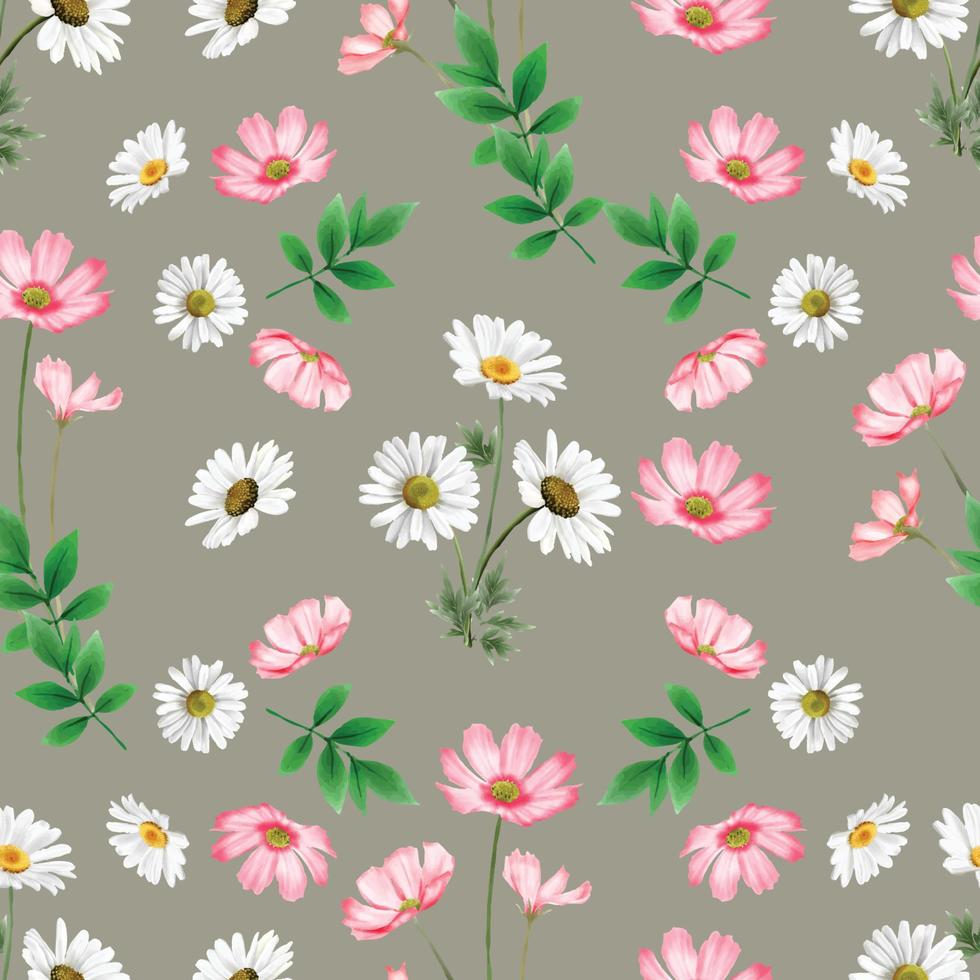 elegante patrón sin costuras de flores blancas y rosadas vector