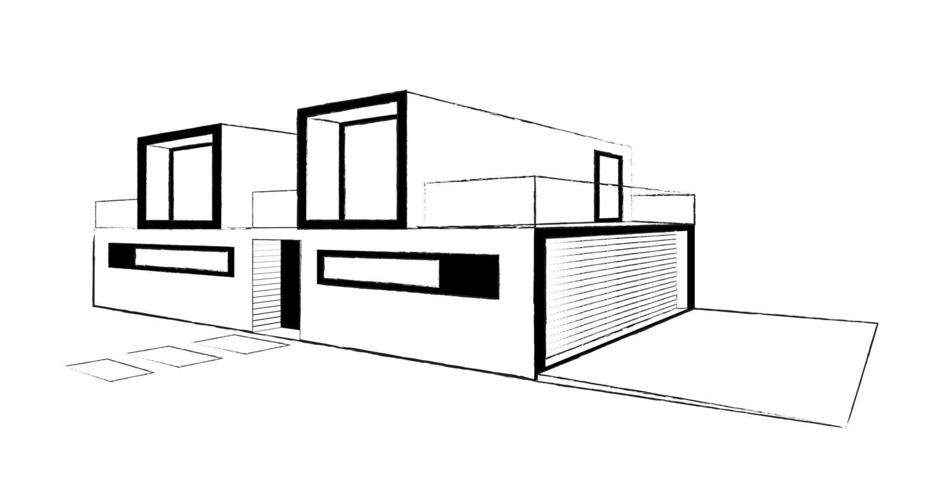 Modern house building sketch architectural perspective. Vector illustration