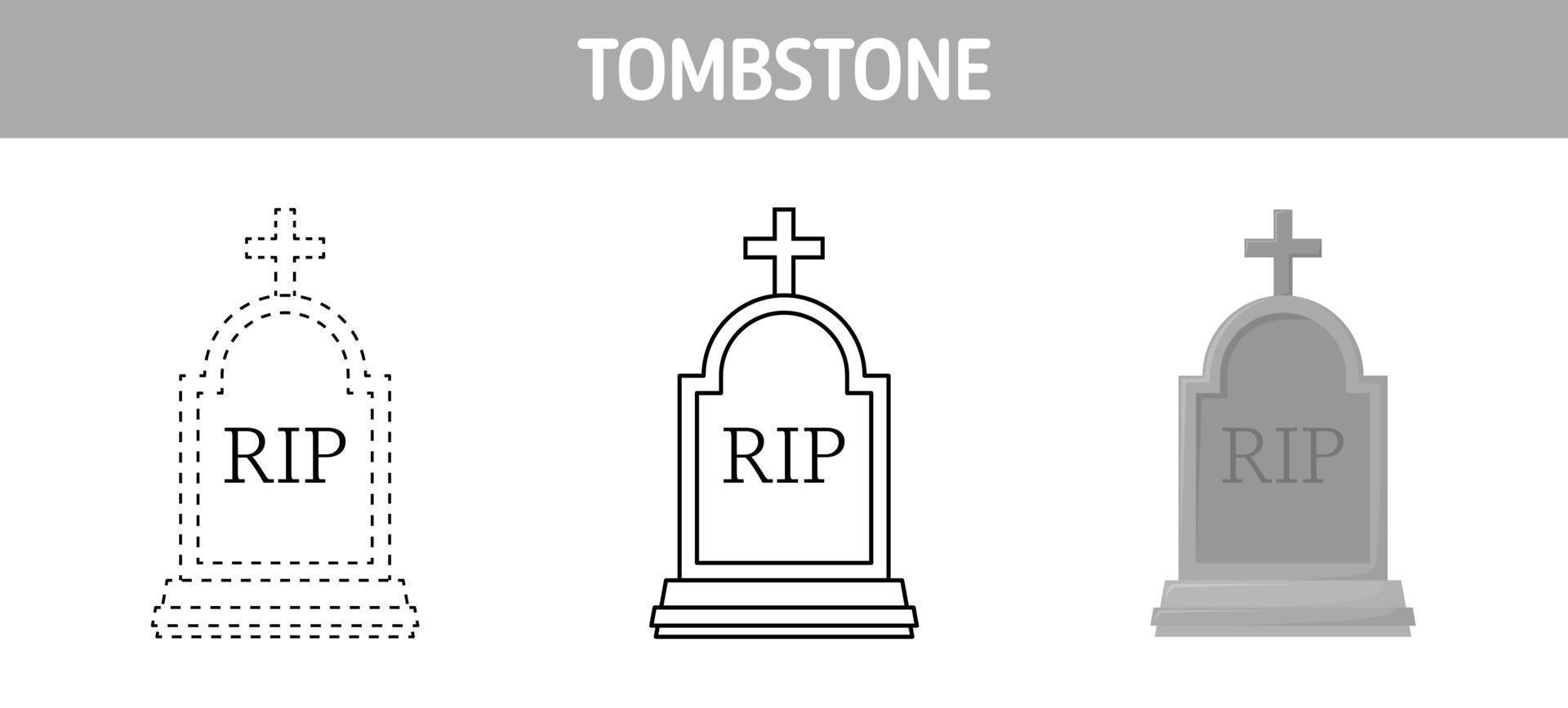 Tombstone tracing and coloring worksheet for kids vector