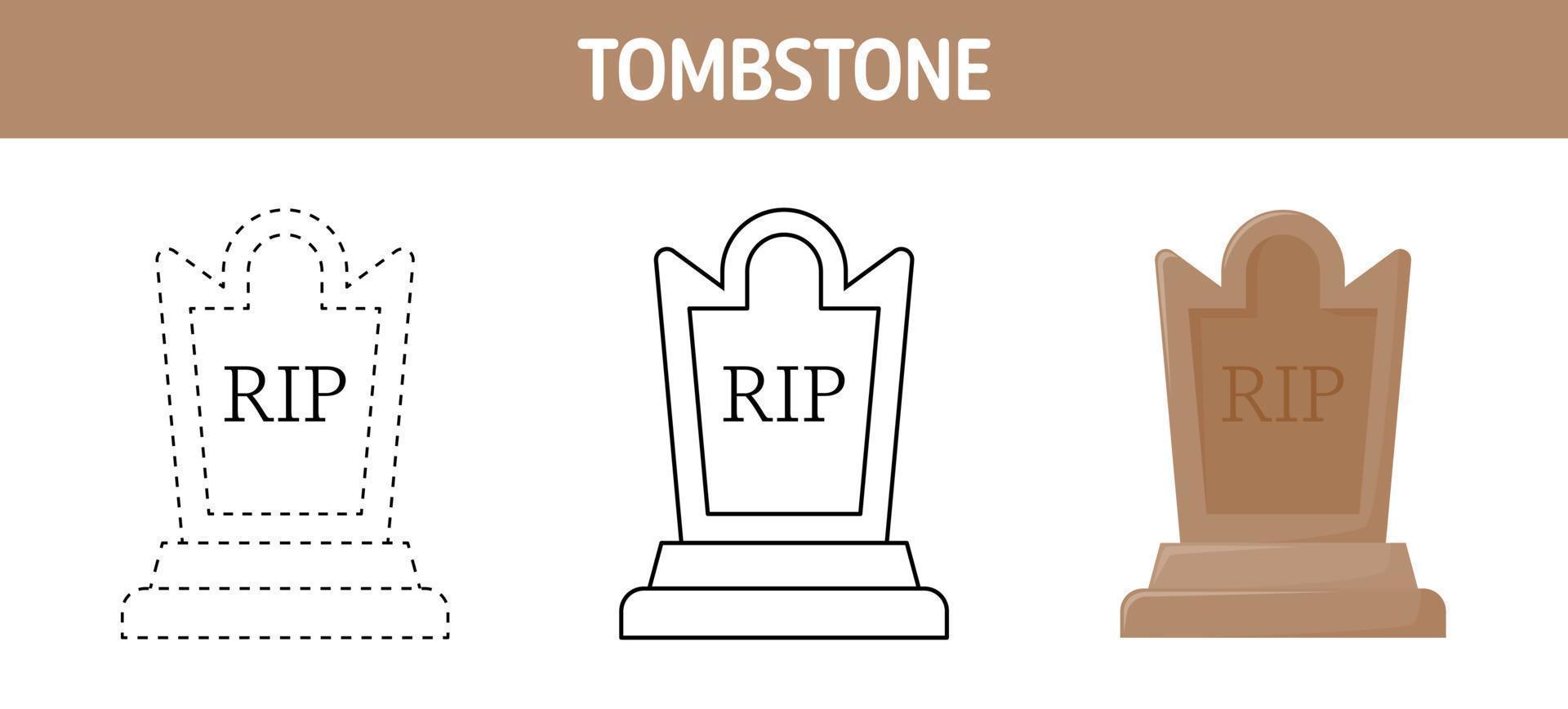 Tombstone tracing and coloring worksheet for kids vector