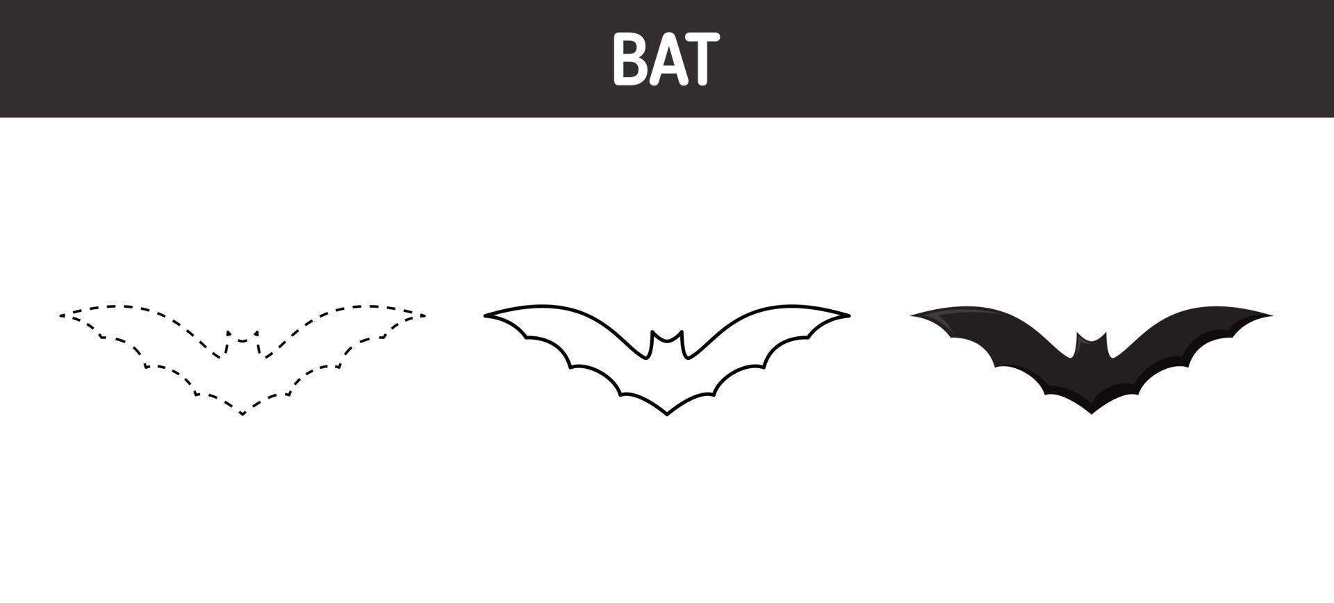 Bat tracing and coloring worksheet for kids vector