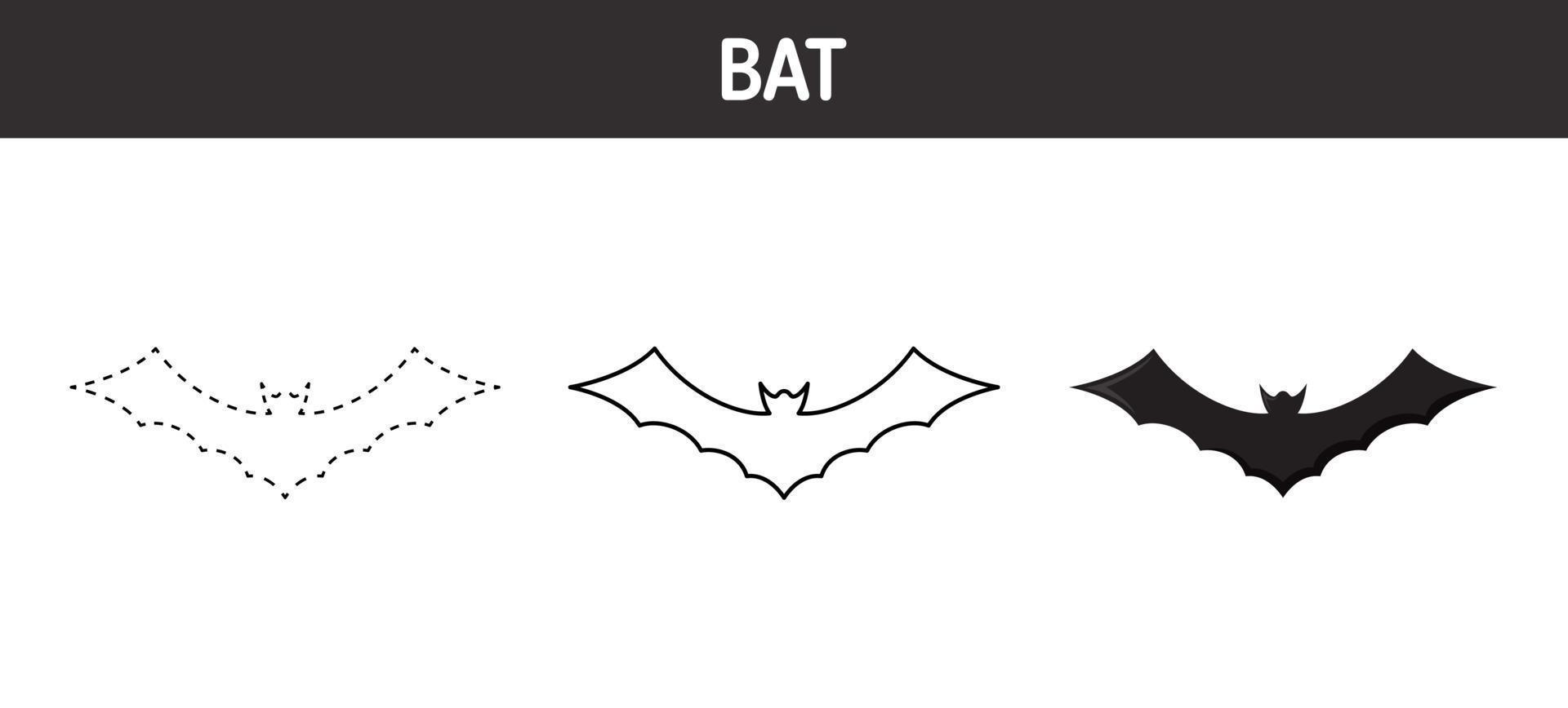 Bat tracing and coloring worksheet for kids vector