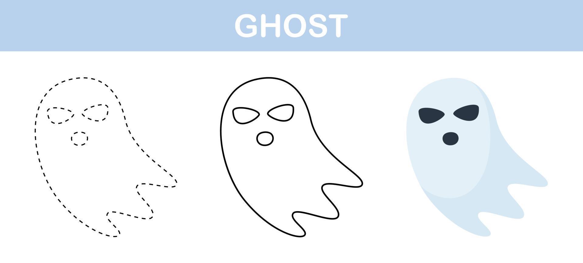 Ghost tracing and coloring worksheet for kids vector