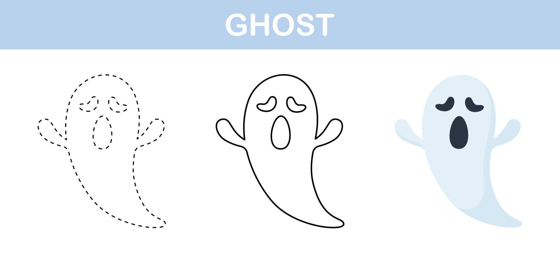 Ghost tracing and coloring worksheet for kids vector