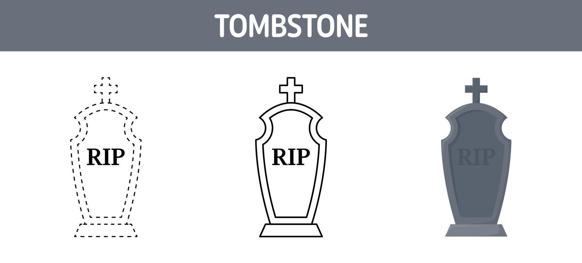 Tombstone tracing and coloring worksheet for kids vector