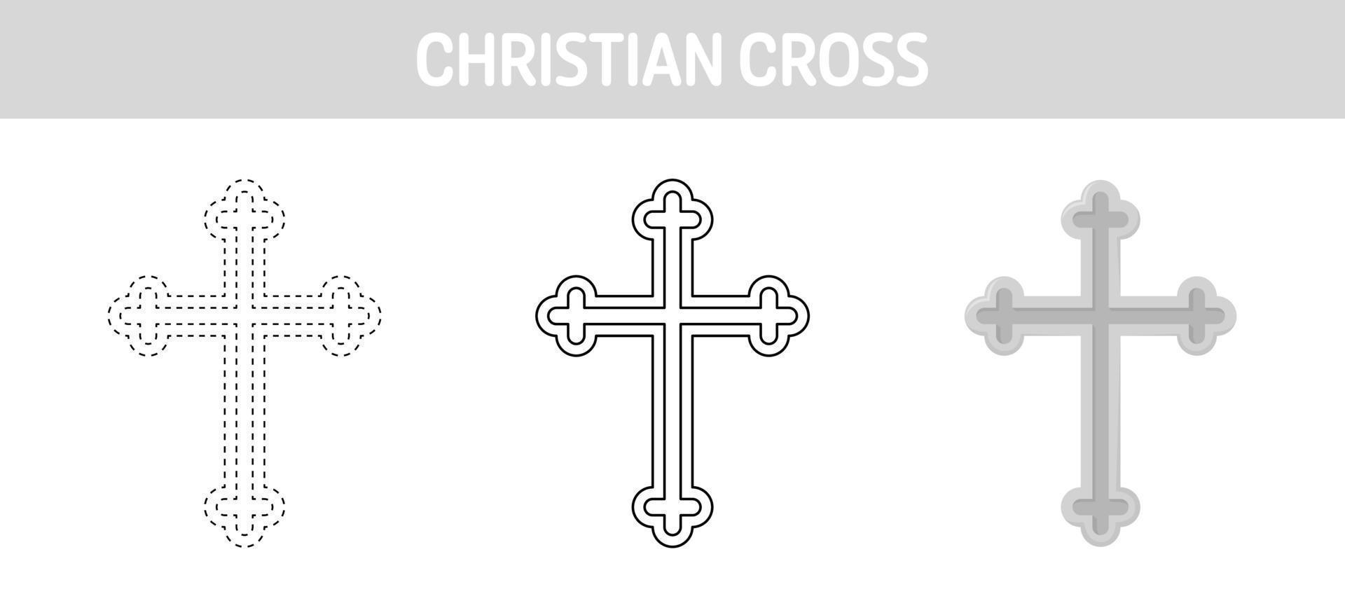 Christian Cross tracing and coloring worksheet for kids vector