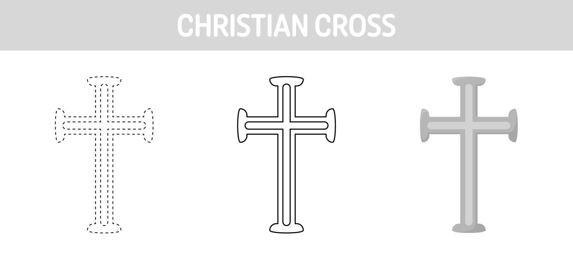 Christian Cross tracing and coloring worksheet for kids vector