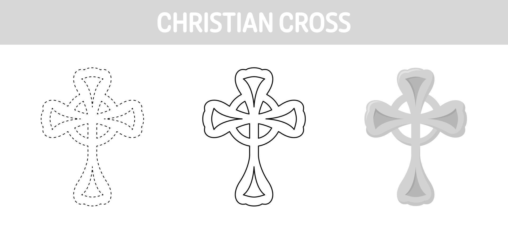 Christian Cross tracing and coloring worksheet for kids vector