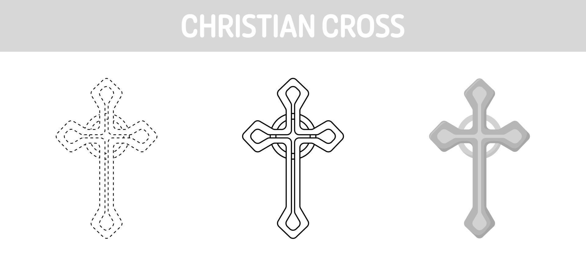 hoja de trabajo para colorear y trazar la cruz cristiana para niños vector