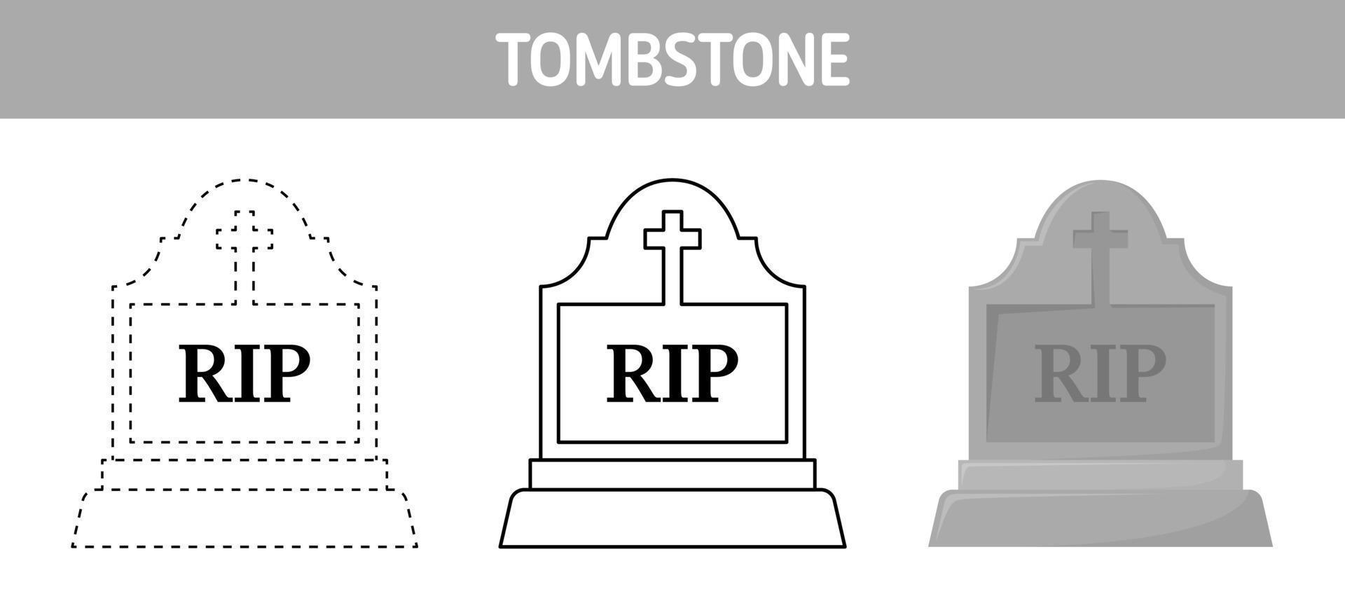 Tombstone tracing and coloring worksheet for kids vector