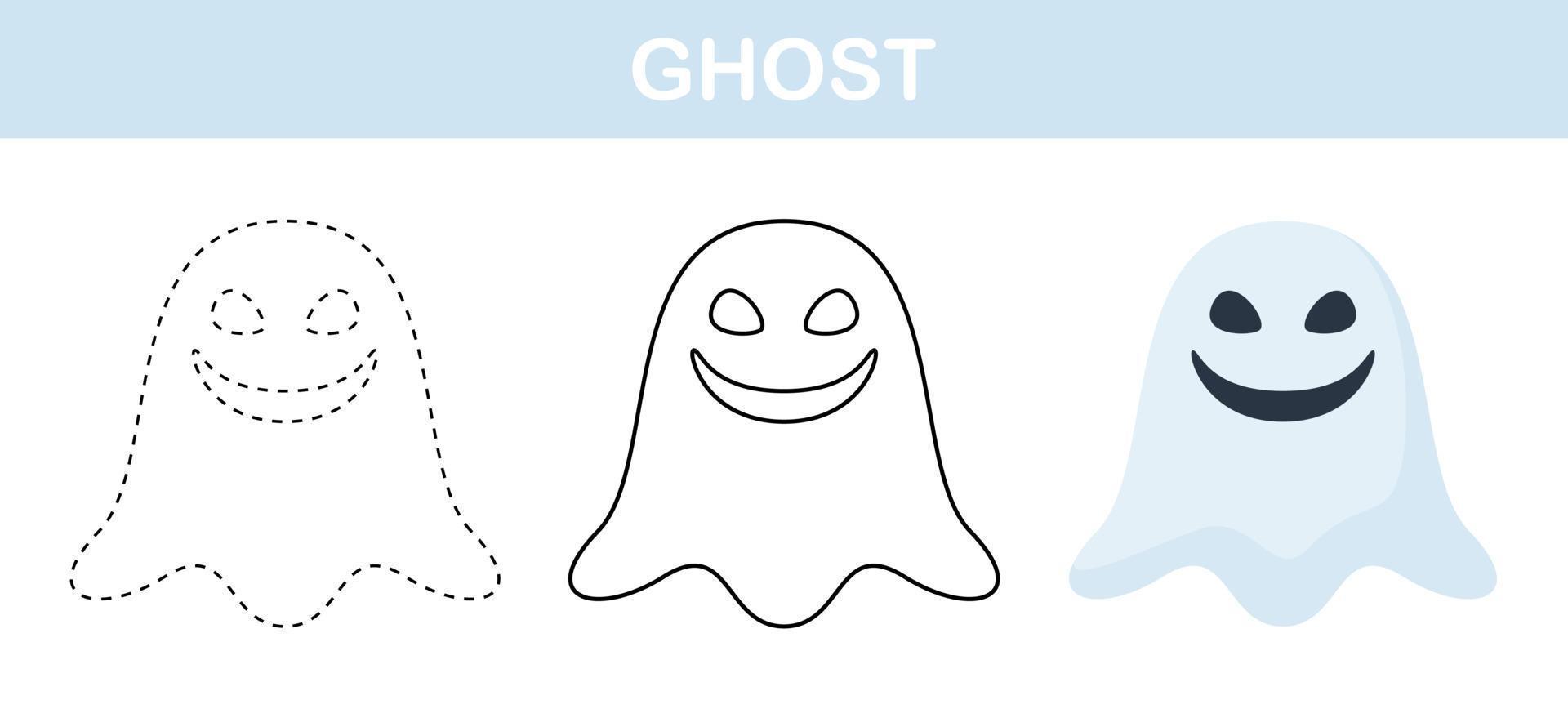 Ghost tracing and coloring worksheet for kids vector