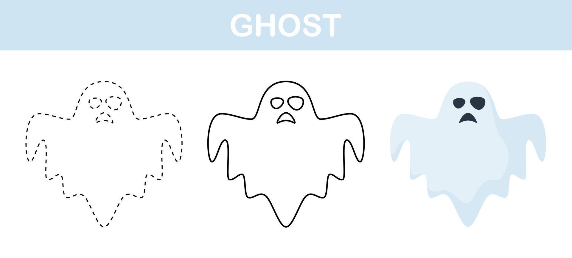 Ghost tracing and coloring worksheet for kids vector