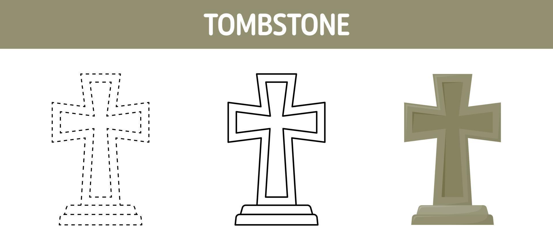 Tombstone tracing and coloring worksheet for kids vector