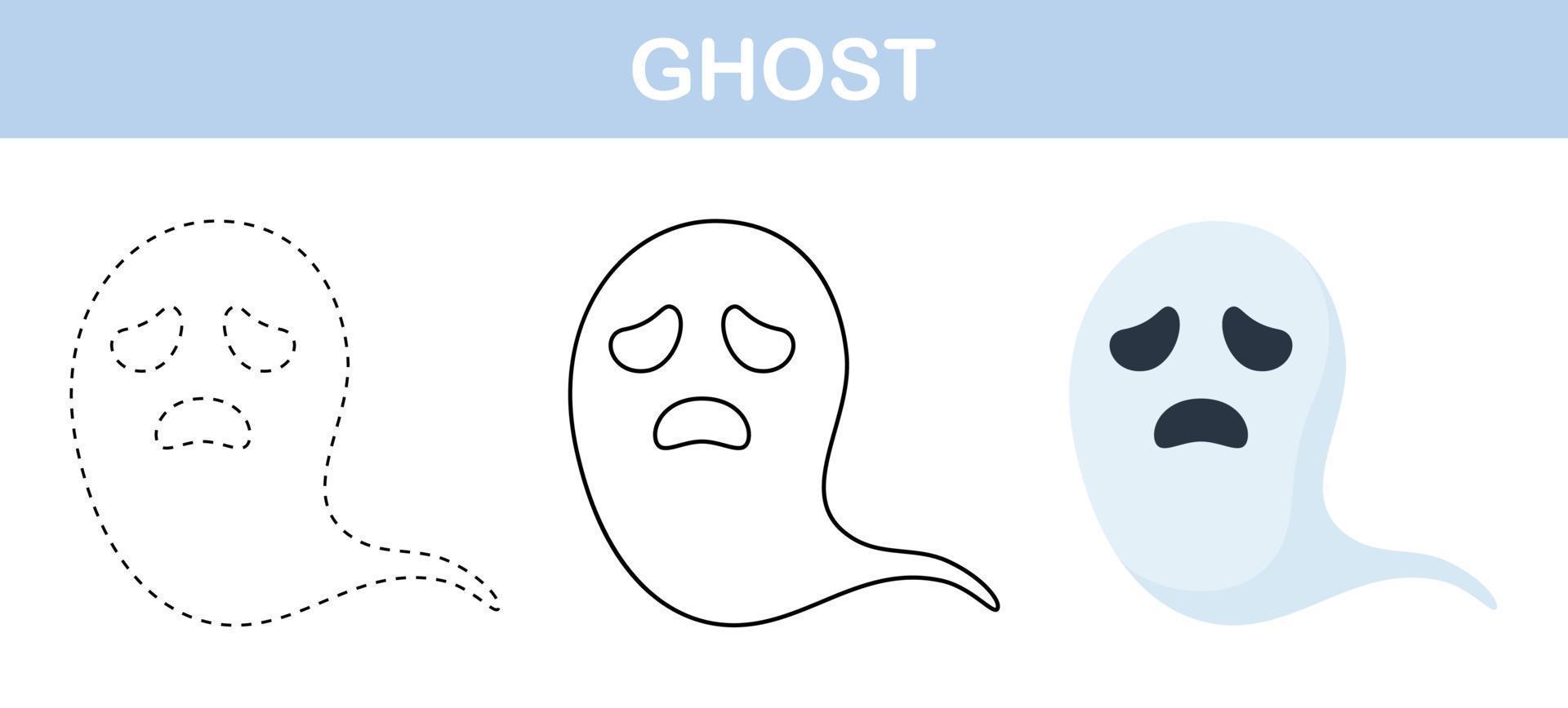 Ghost tracing and coloring worksheet for kids vector