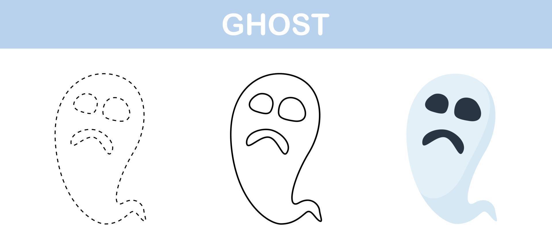 Ghost tracing and coloring worksheet for kids vector