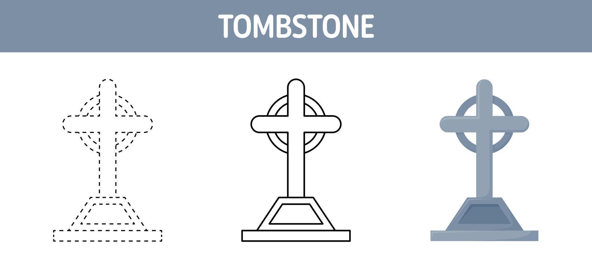 Tombstone tracing and coloring worksheet for kids vector