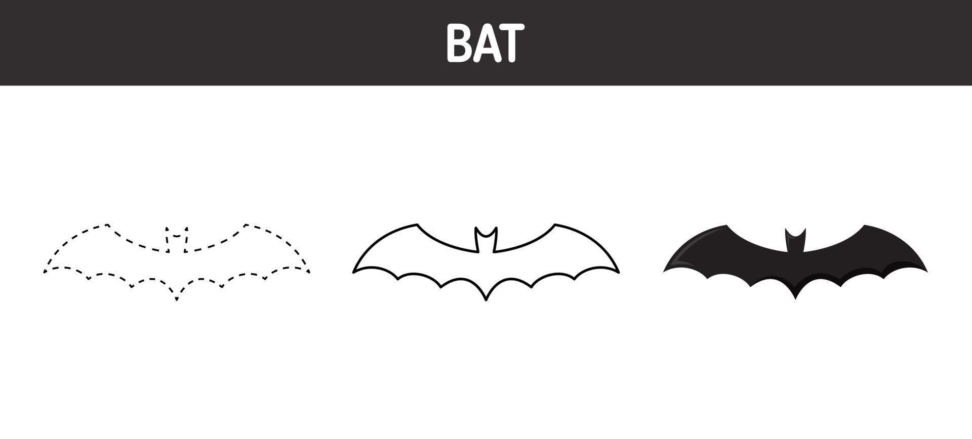hoja de trabajo para colorear y rastrear murciélagos para niños vector