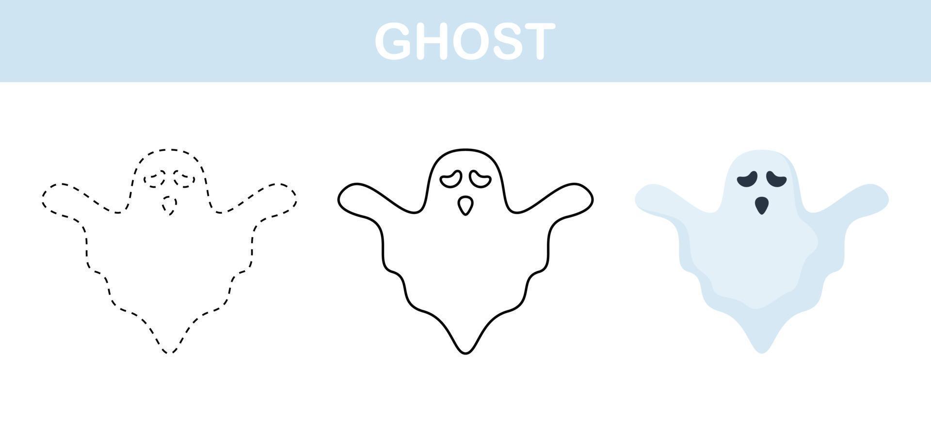 Ghost tracing and coloring worksheet for kids vector