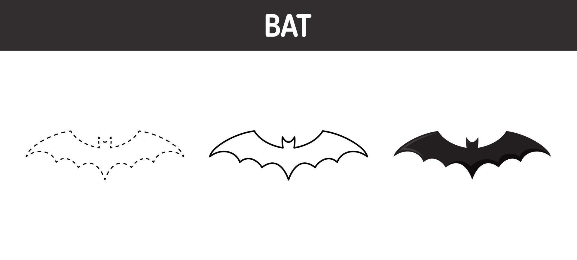 Bat tracing and coloring worksheet for kids vector