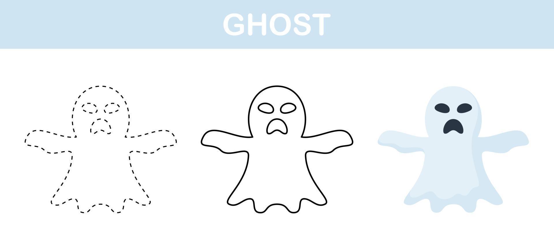 Ghost tracing and coloring worksheet for kids vector