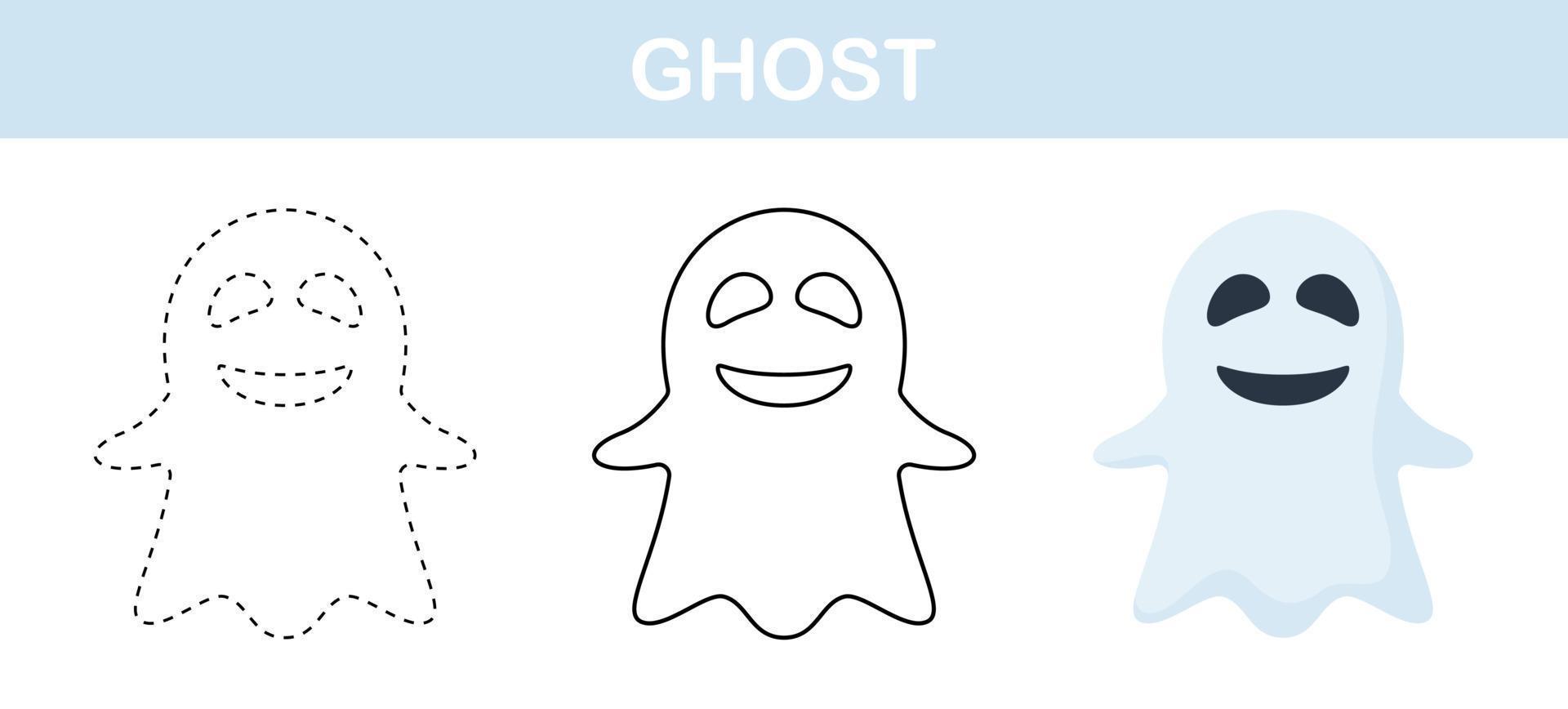 Ghost tracing and coloring worksheet for kids vector