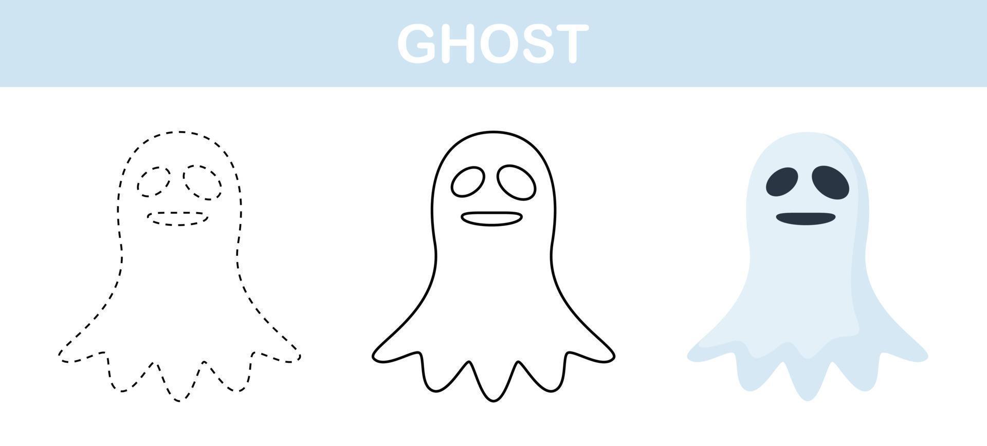 hoja de trabajo para colorear y rastrear fantasmas para niños vector