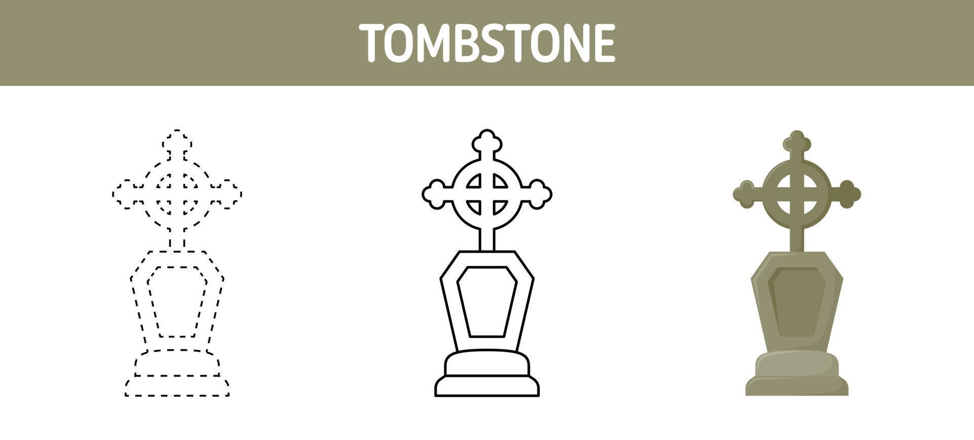 Tombstone tracing and coloring worksheet for kids vector