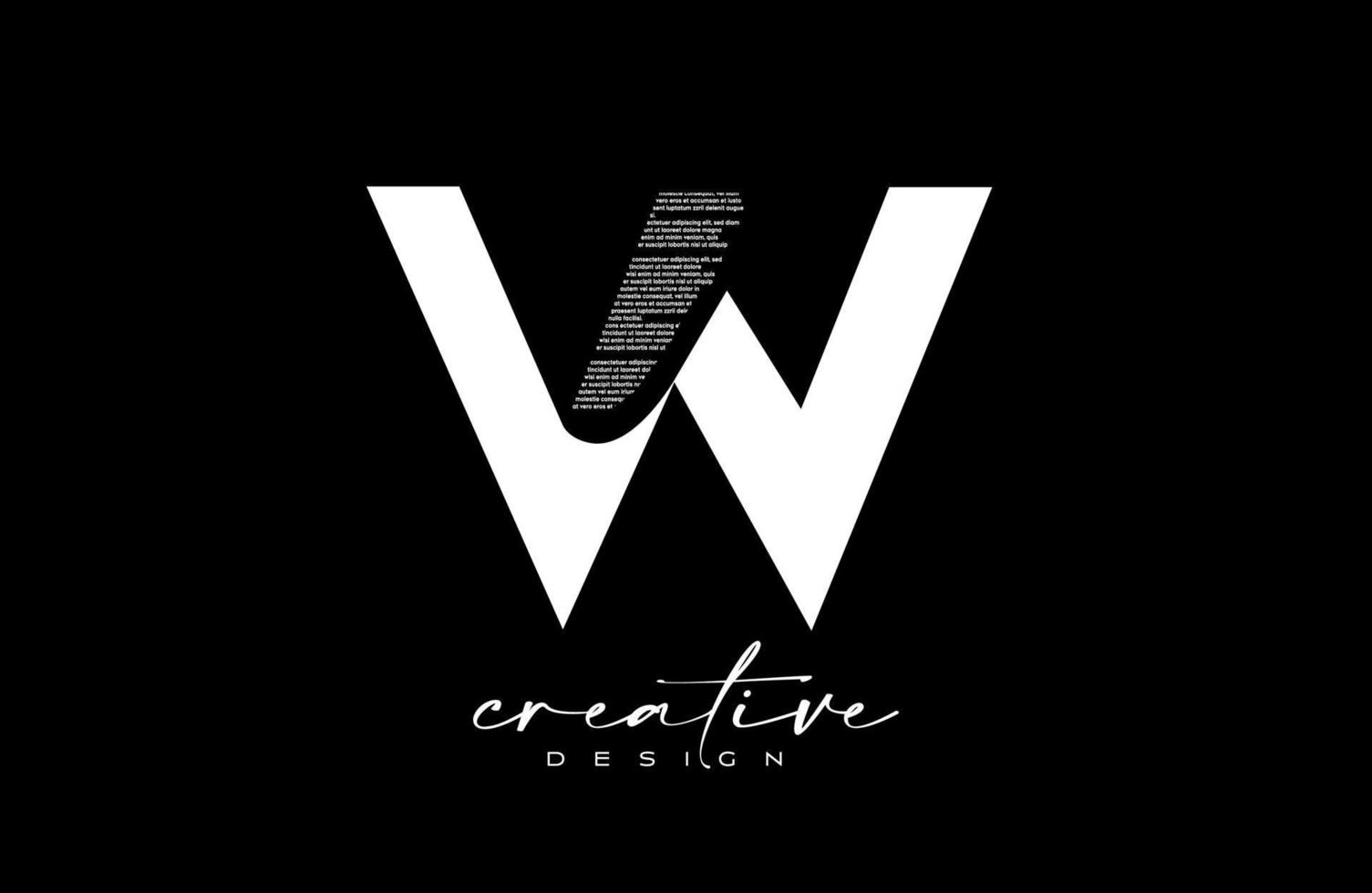 White W Letter Logo Design with Creative letter W made of Black text font Texture Vector