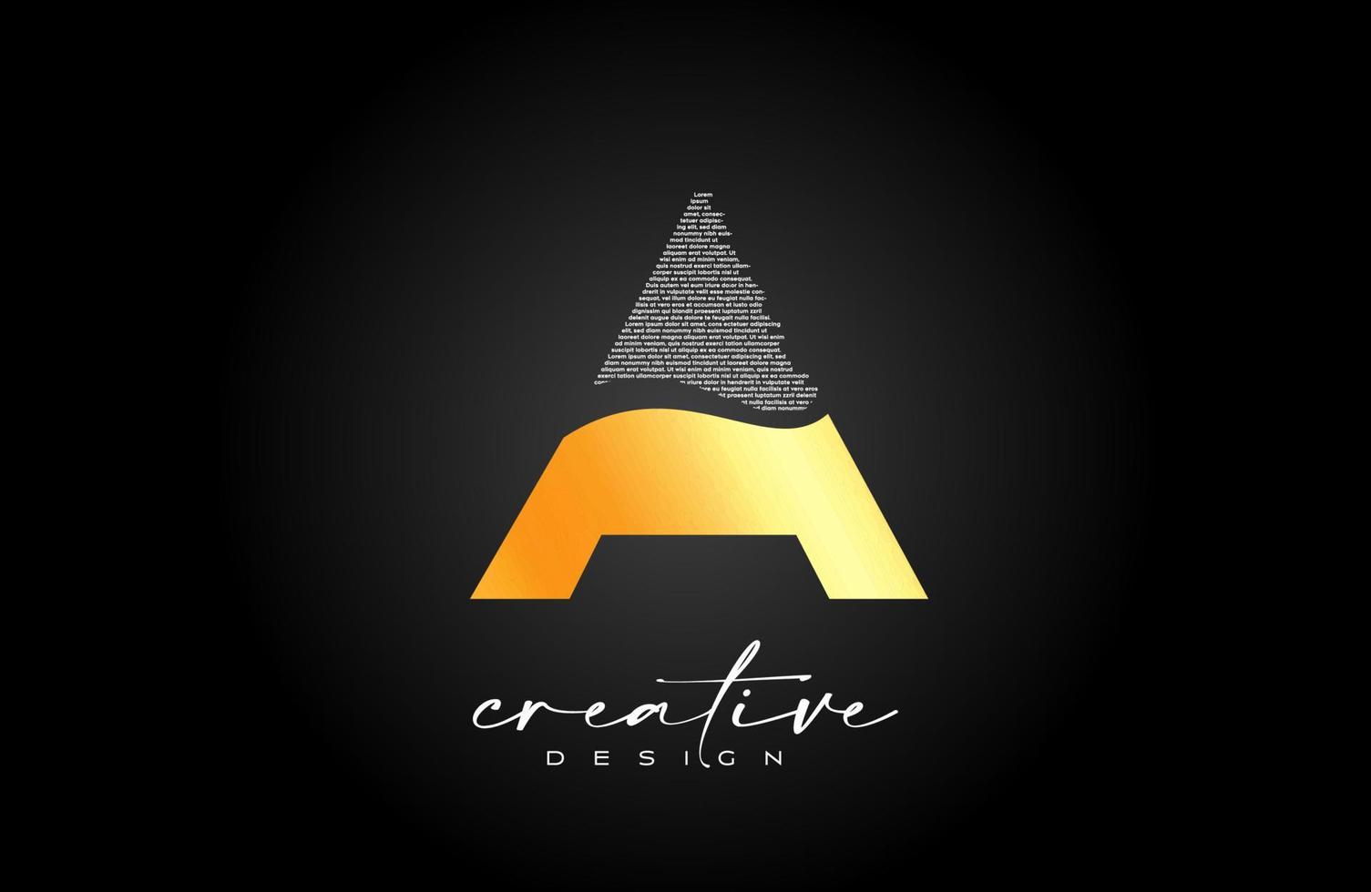 Golden A Letter Logo Design with Creative letter A made of Black text font Texture Vector