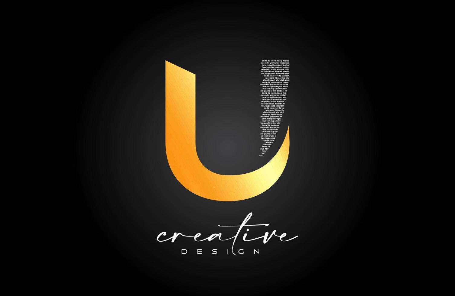 diseño de logotipo de letra u dorada con letra u creativa hecha de vector de textura de fuente de texto negro