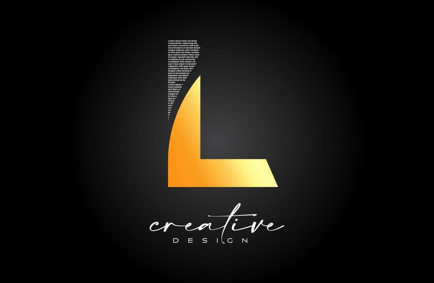 Golden L Letter Logo Design with Creative letter L made of Black text font Texture Vector