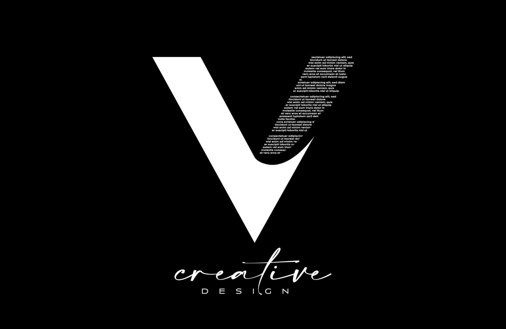 White V Letter Logo Design with Creative letter V made of Black text