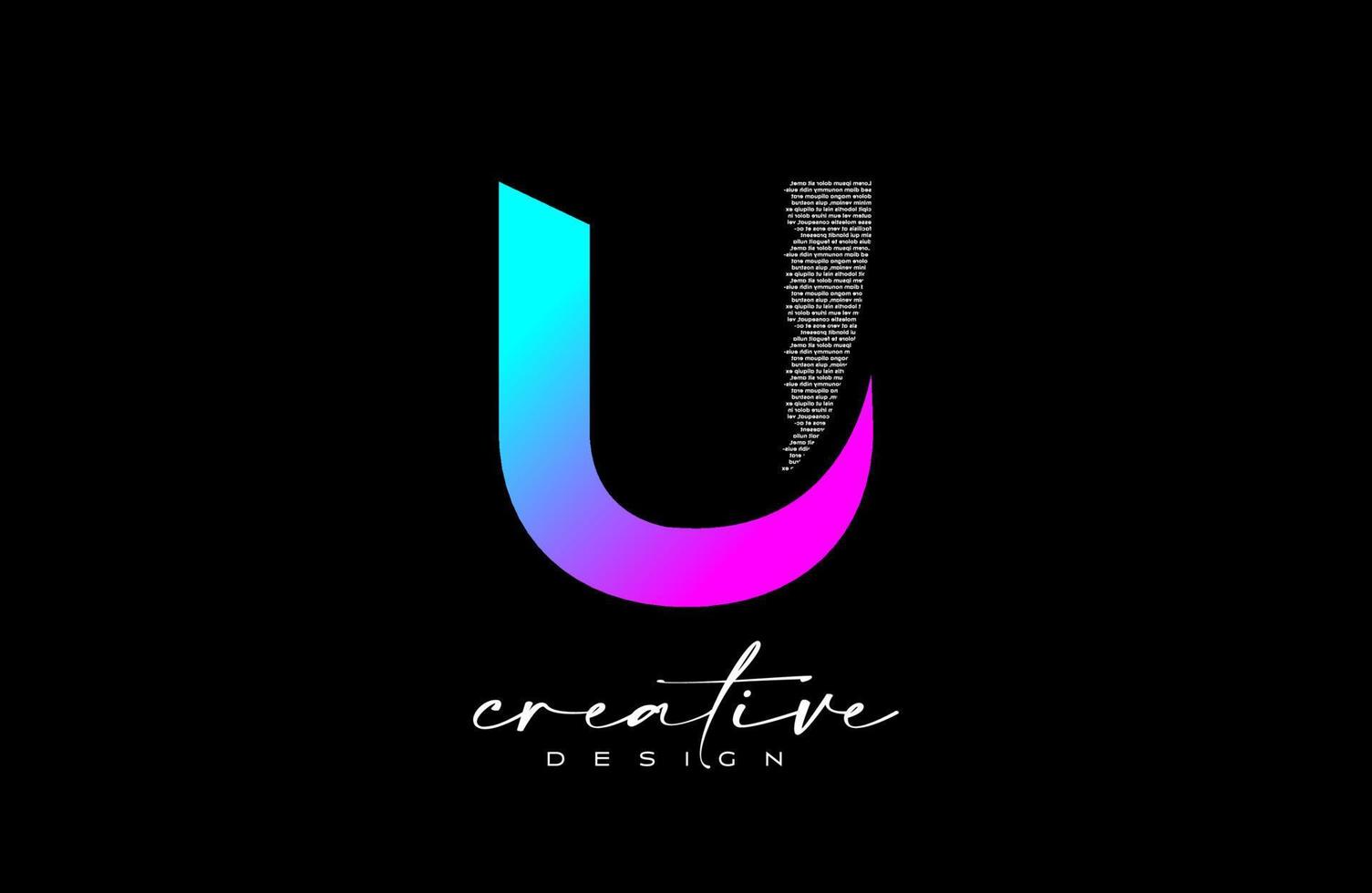 Purple U Letter Logo Design with Creative letter U made of Black text font Texture Vector